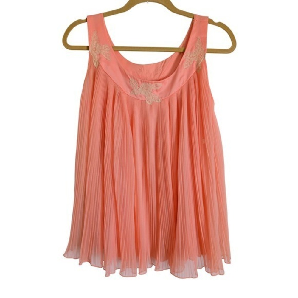 Rogers Vintage 60s Romantic Coquette Dusty Pink Pleated Lace Chiffon Camisole